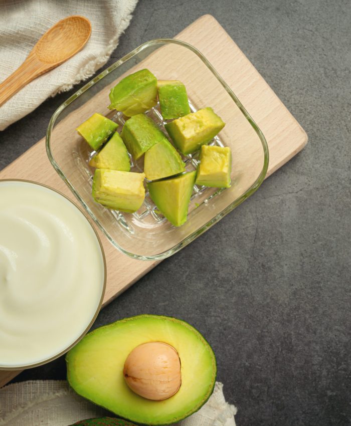 Avocado Avocado Yogurt Products made from avocado Food nutrition concept.